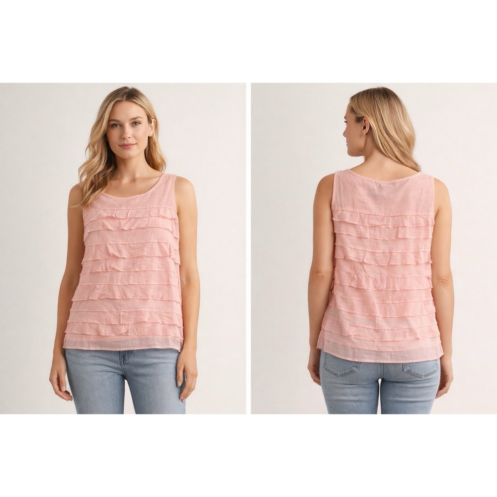 Talbots Petites Pink Ruffle Layered Sleeveless Blouse Lined Textures Top Size 6P - Picture 7 of 7